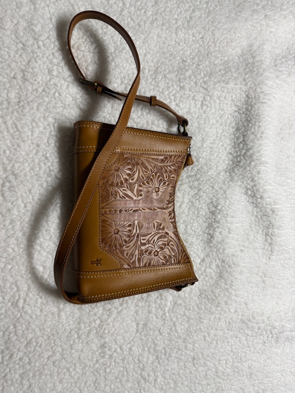 FRYE Brown Tooled Leather Crossbody Bag brown